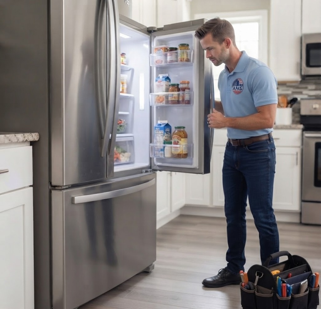 A.M.S. Technician Servicing Refrigerator
