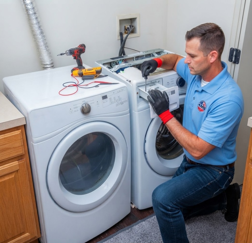A.M.S. Technician Servicing Washer